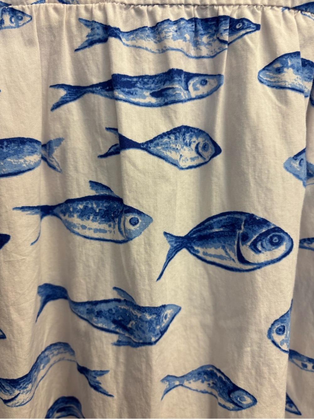 Maeve Bettina White & Blue Fish-Print Tiered Shirt Dress - Picture 6 of 13